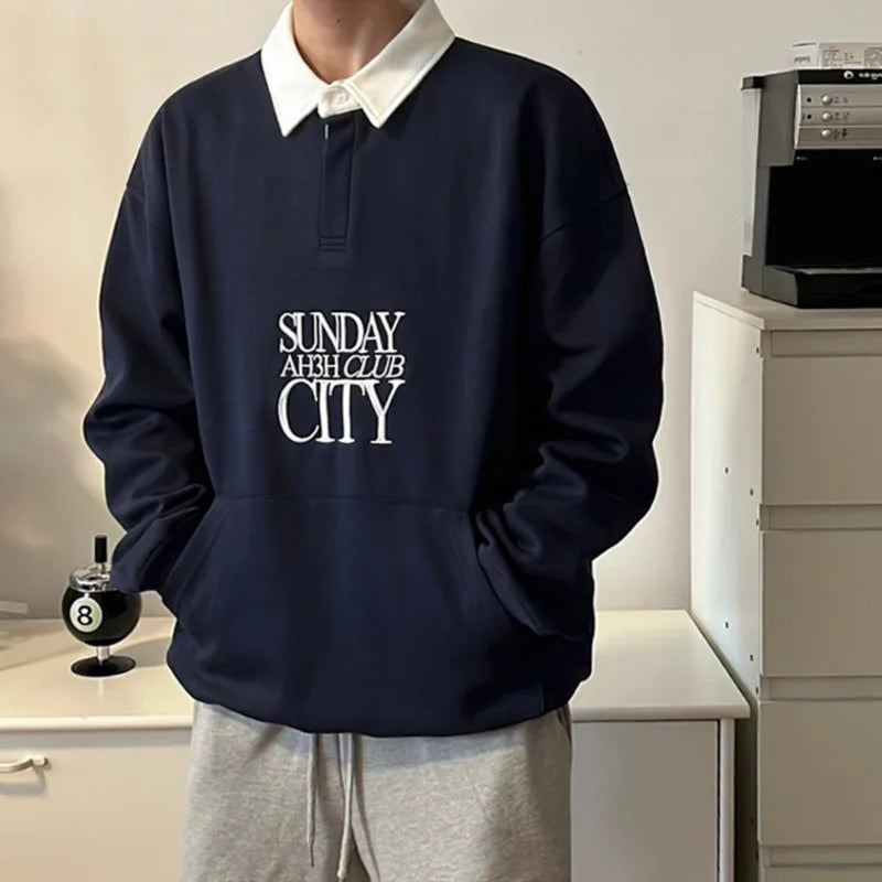 Men's Sweatshirt Letter Embroidery New Spring American Streetwear Casual Trend Stylish Male Long Sleeve T-shirt 9W1432