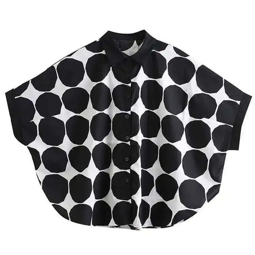 Load image into Gallery viewer, Women Black Dot Printed Big Size Blouse New Lapel Three-quarter Sleeve Loose Fit Shirt Fashion Spring Summer 2025 1DE6982

