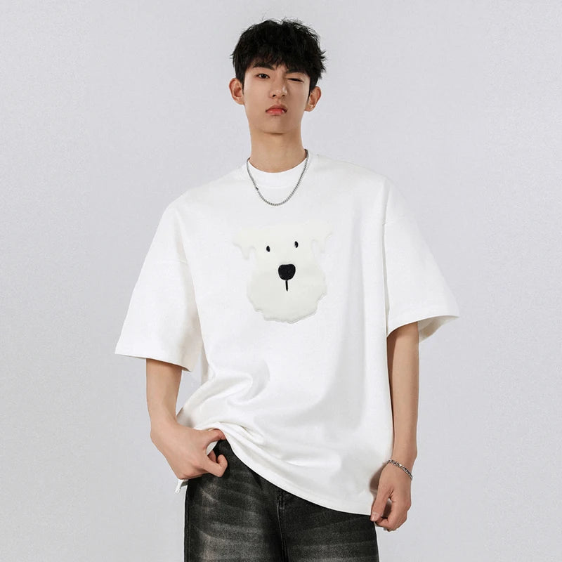Men's T-shirts Short Sleeve New Korean Style Summer Plush Dog Decoration Loose Round Neck Pullover Male Clothing 9W1758