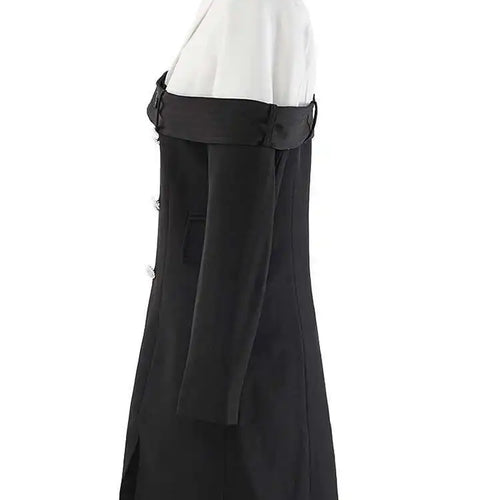 Load image into Gallery viewer, Women Black Double Breasted Color-block Mini Blazer Dress New Lapel Long Sleeve Fashion Tide Spring Autumn 2025 CPDB254
