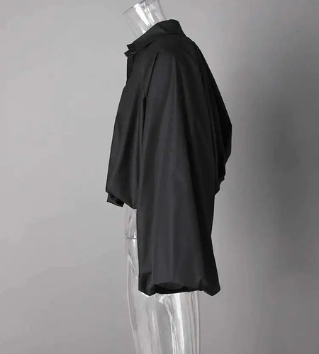 Women Black Pleated Big Size Short Elegant Blouse New V-neck  Long Sleeve Shirt Fashion Tide Spring Autumn 2025 CPG2610