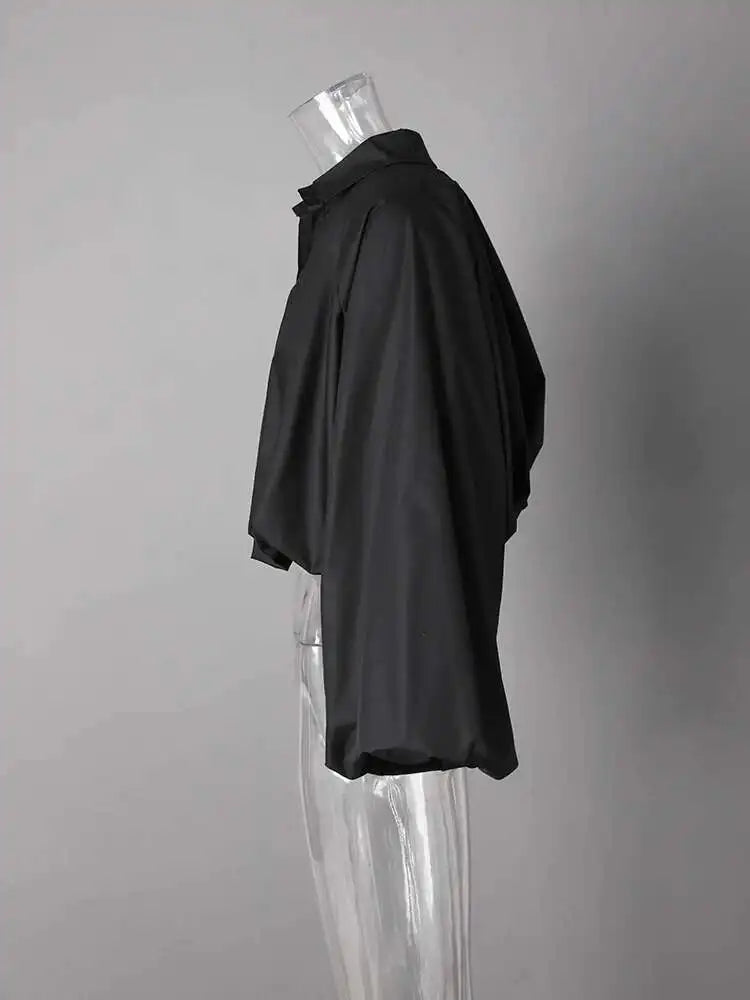 Women Black Pleated Big Size Short Elegant Blouse New V-neck  Long Sleeve Shirt Fashion Tide Spring Autumn 2025 CPG2610