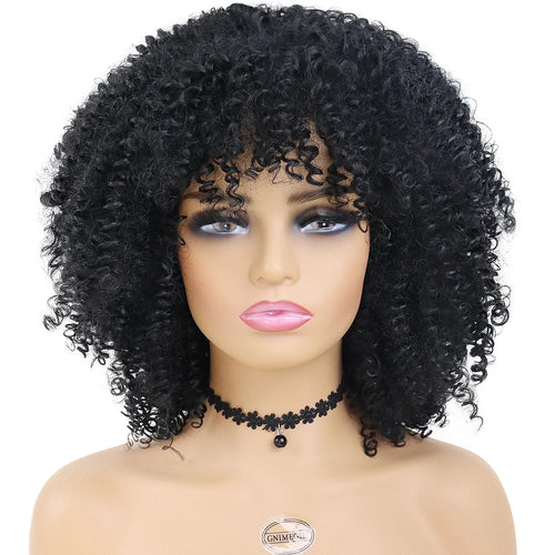 Load image into Gallery viewer, Kinky Curly Synthetic Wig with Bangs Wig Curly Natural Afro Wigs Black Women Cosplay Curly Short African American Wig
