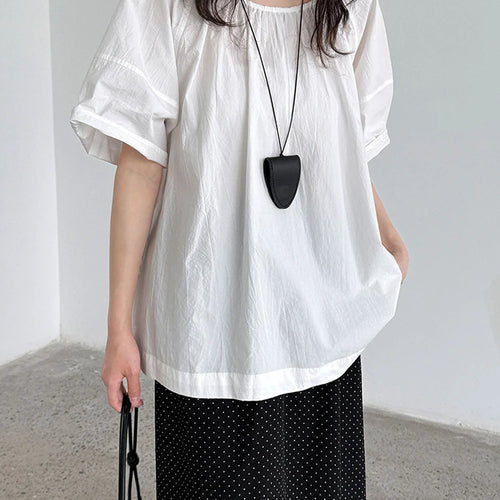 Load image into Gallery viewer, Women Blue Back Hollow Out Bandage Big Size  Blouse New Round Neck Short Sleeve Shirt Fashion Spring Summer 2025 1DJ1082
