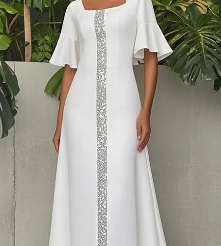 Original Creation Women Elegant Shiny Long Dress Flared Sleeves 2025 Summer Party  Birthday Prom Maxi Dresses for Woman