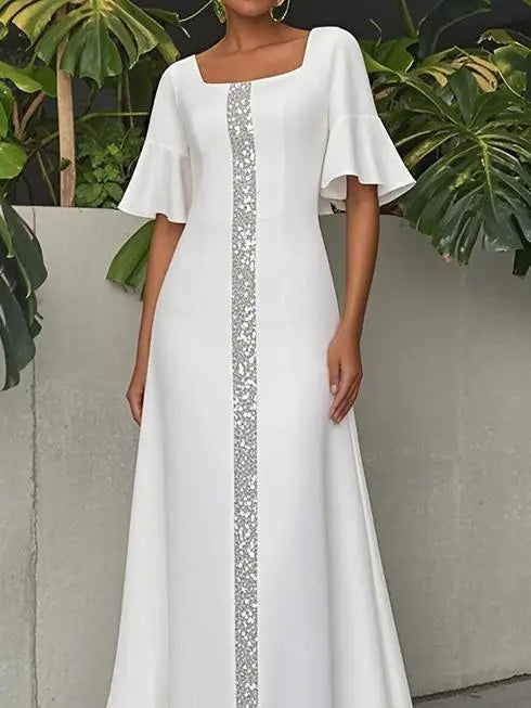 Original Creation Women Elegant Shiny Long Dress Flared Sleeves 2025 Summer Party  Birthday Prom Maxi Dresses for Woman