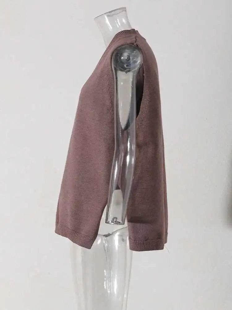 Coffee Color Big Size Knitting Sweater Loose Fit V-Neck Sleeveless Women Pullovers New Fashion Autumn Winter 2025 1Y21116