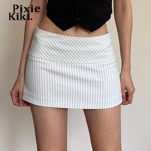 Load image into Gallery viewer, Striped Low Waisted Mini Skirts Black White Skirt Y2k 2000s Teen Girl Clothes P67-BD10
