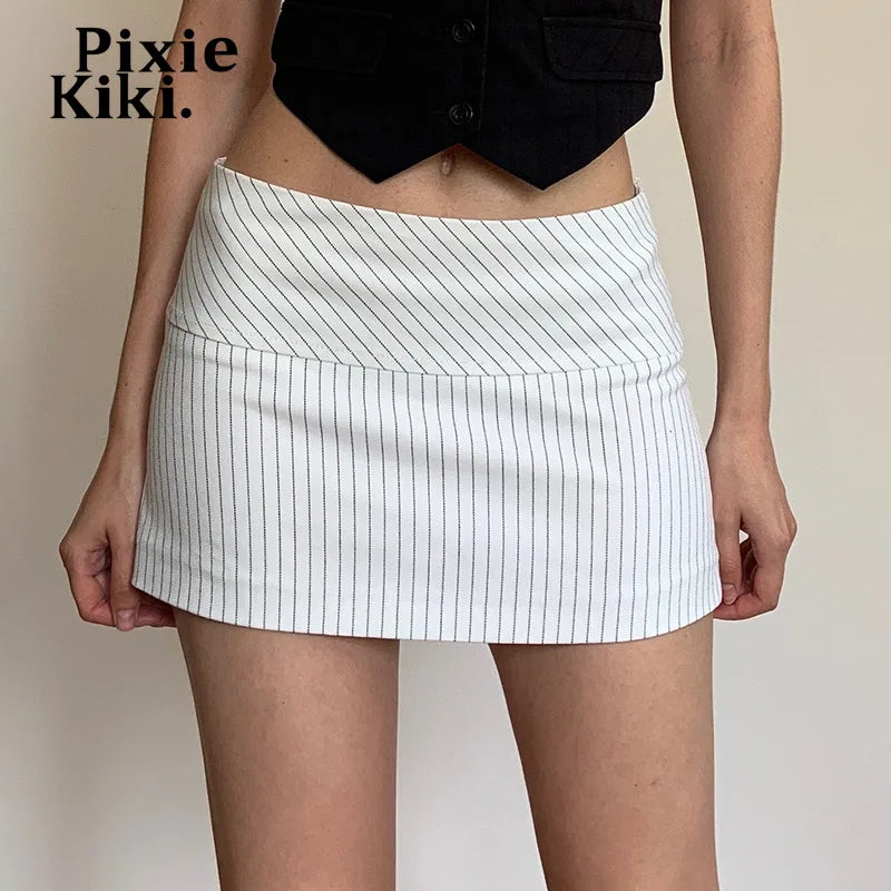 Striped Low Waisted Mini Skirts Black White Skirt Y2k 2000s Teen Girl Clothes P67-BD10