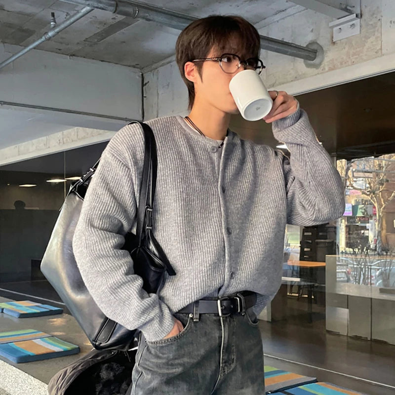 Round Collar Men's Sweaters Knitting Korean Style Single Breasted Solid Color Loose Male New Spring Cardigan Fashion 9W1195