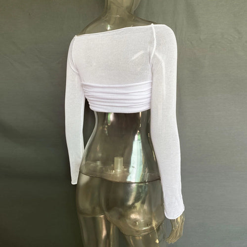 Load image into Gallery viewer, See Through Mesh Crop Top Women Pullovers Strapless Short Knit Cropped Tops Ladies Tee Shirt Sexy Off-shoulder T-shirt
