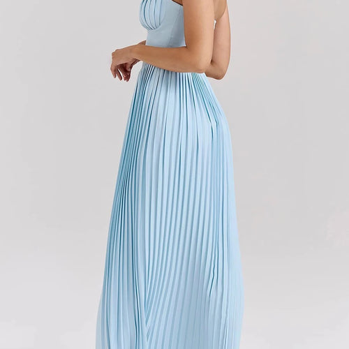 Load image into Gallery viewer, Solid Spliced Folds Slimming Dresses For Women Strapless Sleeveless High Waist Temperament Long Dress Female New
