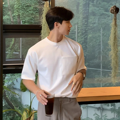 Load image into Gallery viewer, Summer Men's T-shirt Solid Color Pullover Casual Loose Round Neck Male Short Sleeve T-shirts New Top Pocket 2025 9W1358
