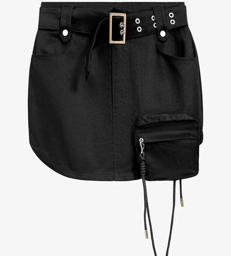 Streetwear Black Fashion Skirt For Women High Street Patchwork Detachable Pockets Mini Skirts Female Korean Clothes