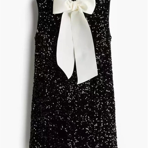 Load image into Gallery viewer, Sequins Backless Bow Sexy Mini Dress For Women Robe 2025 New Sleeveless A-line Sparkle Club Dress Elegant Vestido
