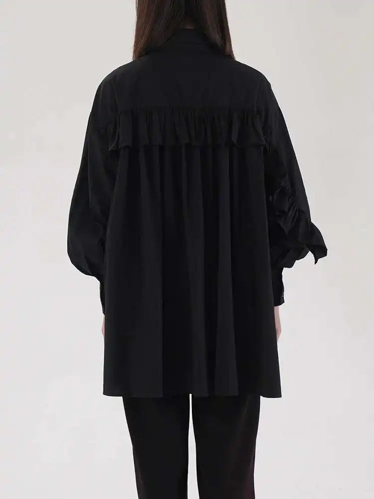 omen Khaki Ruffles Irregular Big Size Long Blouse New Lapel Long Sleeve Shirt Fashion Tide Spring Autumn 2025 2AA4728