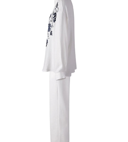 Big Size Embroidery Shirt Wide Leg Pants Two Piece Suit New Lapel Long Sleeve Women Fashion Tide Spring Autumn 2025 CPG307