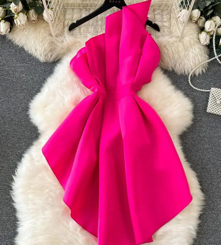 Pink Asymmetry Strapless Zipper Pleated Party Tops Women Sleeveless Ruffles Irregular 2023 Summer Elegant Slim Evening Gowns Top