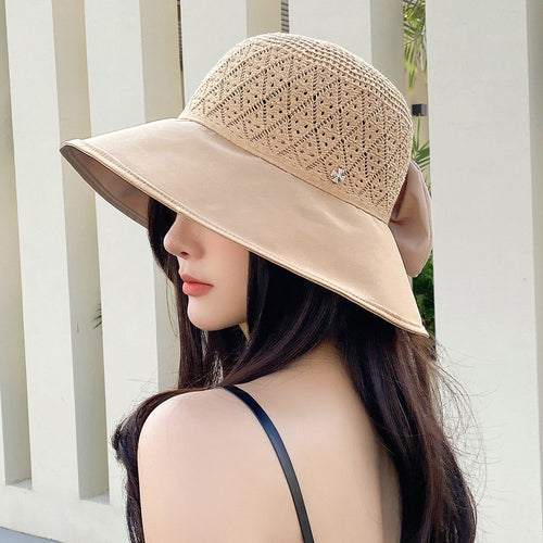 Load image into Gallery viewer, Women Summer Hats Outdoor Fashion Bow Design Hollow Straw Hat Sunshade UV Protection Sun Hat Travel Beach Hat
