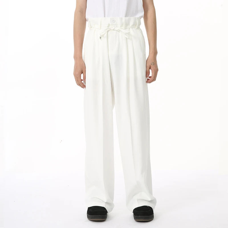 Autumn Men's Suit Pants New Stylish Casual Loose Fit Straight Wide Leg Trousers Pocket Korean Style Men's Wear 9C6951