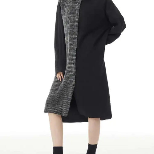 Load image into Gallery viewer, Women Black Color-block Big Size Midi Shirt Dress New Lapel Long Sleeve Loose Fit Fashion Tide Spring Autumn 2025 1DH2095

