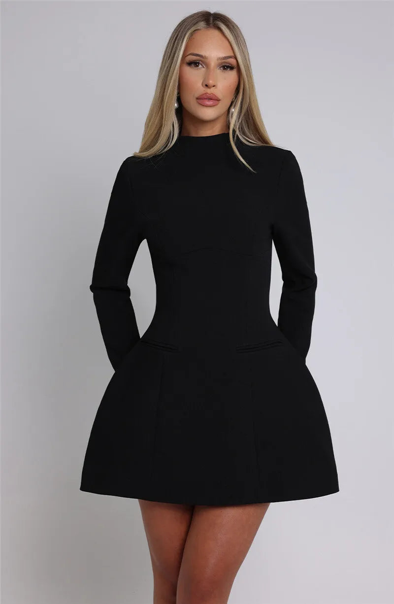 Long Sleeve Backless Sexy Mini Dress For Women Autumn Winter New O Neck High Waist A-line Club Party Sexy Dress Elegant
