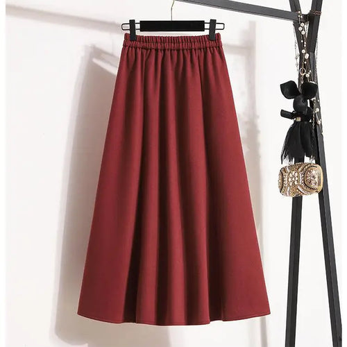 Load image into Gallery viewer, Autumn Winter Black Brown Oversized Woolen Long Skirt Women Fashion Korean Ladies Red High Waist Festival Pleated A-line Skirts
