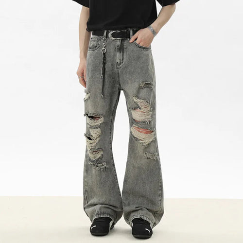 Load image into Gallery viewer, Men's Jeans New Summer Solid Color Denim Pants Multi Hole Stylish American High Street Handsome Straight Menwear 9W1533
