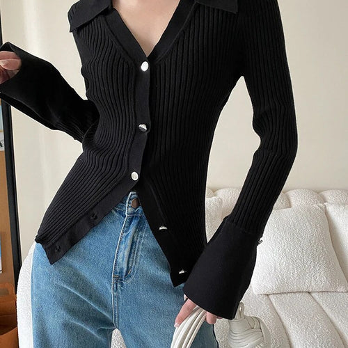 Load image into Gallery viewer, Solid Knitting Sweaters For Women Lapel Long Sleeve Single Breasted Slimming Casual Cardigans Female Fashion New
