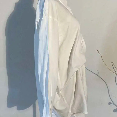 Load image into Gallery viewer, Women White Irregular Knot Split Big Size  Dress New Lapel Long Sleeve Loose Fit Fashion Spring Summer 2025 1X3420
