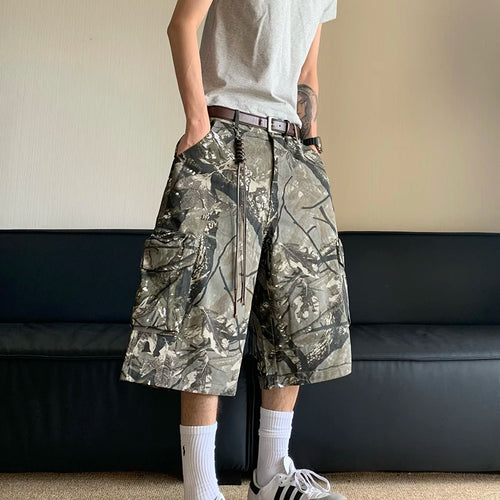 Load image into Gallery viewer, American Style Camouflage Workwear Cropped Pants Summer New Leg Length Loose Contrast Color Male Trousers 24E1040
