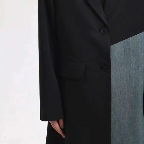 Load image into Gallery viewer, Women Black Denim Color-block Long Big Size Blazer New Lapel Long Sleeve Jacket Fashion Tide Spring Autumn 2025 26D810401
