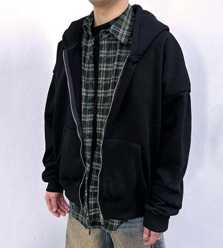 Men's Sweatshirts New Korean Style Fake Two-piece Patchwork Hoodie Jacket Niche Design Male Zipper Trendy Top 9W1827