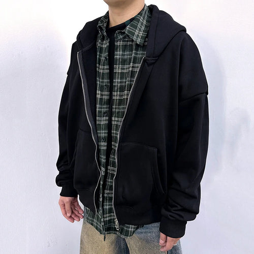 Load image into Gallery viewer, Men&#39;s Sweatshirts New Korean Style Fake Two-piece Patchwork Hoodie Jacket Niche Design Male Zipper Trendy Top 9W1827
