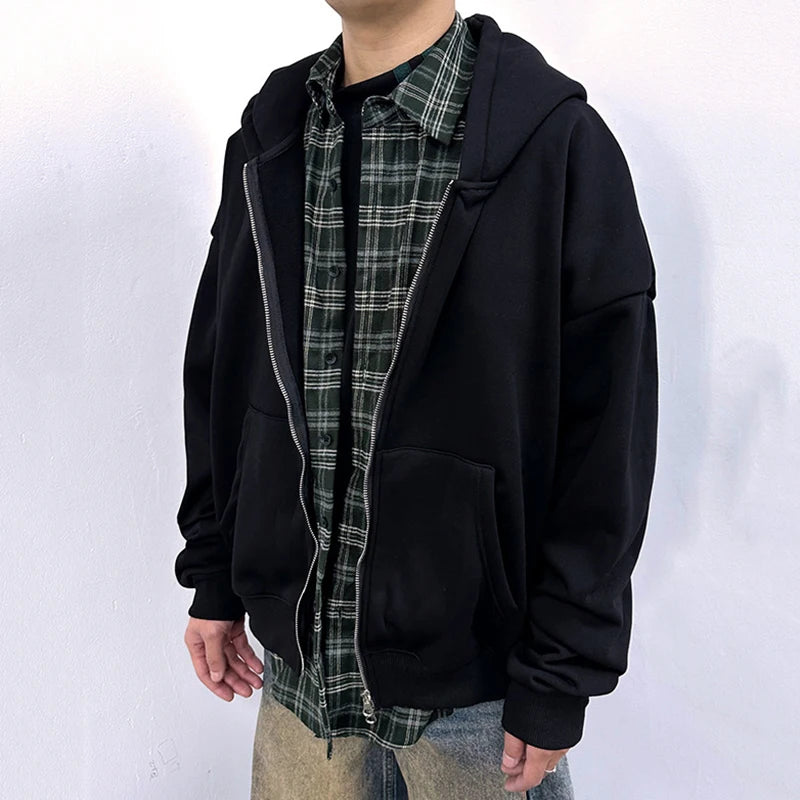 Men's Sweatshirts New Korean Style Fake Two-piece Patchwork Hoodie Jacket Niche Design Male Zipper Trendy Top 9W1827