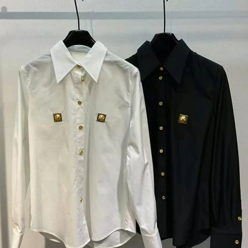 Load image into Gallery viewer, Solid Spliced Sequined Fashion Shirts for Women Lapel Long Sleeves Patchwork Single Breasted Shirt Female Clothing
