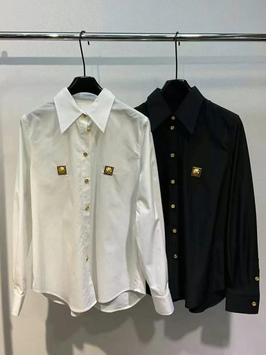 Solid Spliced Sequined Fashion Shirts for Women Lapel Long Sleeves Patchwork Single Breasted Shirt Female Clothing