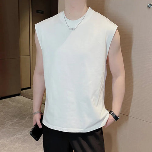 Load image into Gallery viewer, Small Neckline Vest Men&#39;s Summer Simple Breathable Solid Color Sleeveless T-shirt Trendy Round Collar Top 9C5524
