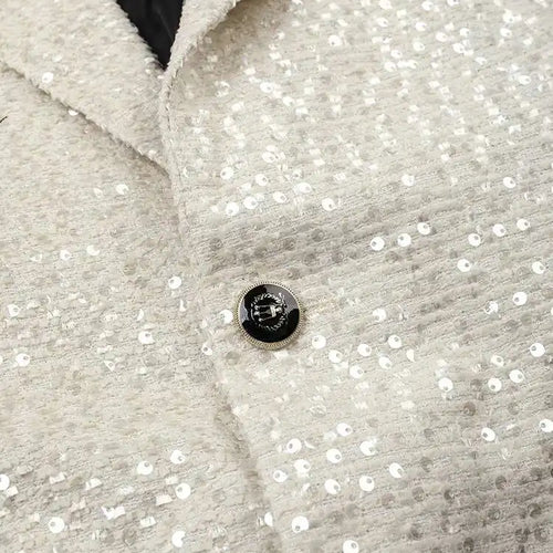 Load image into Gallery viewer, Women Beige Sequins Big Size Elegant Blazer New Lapel Long Sleeve Loose Fit Jacket Fashion Tide Spring Autumn 2025 CPG0776
