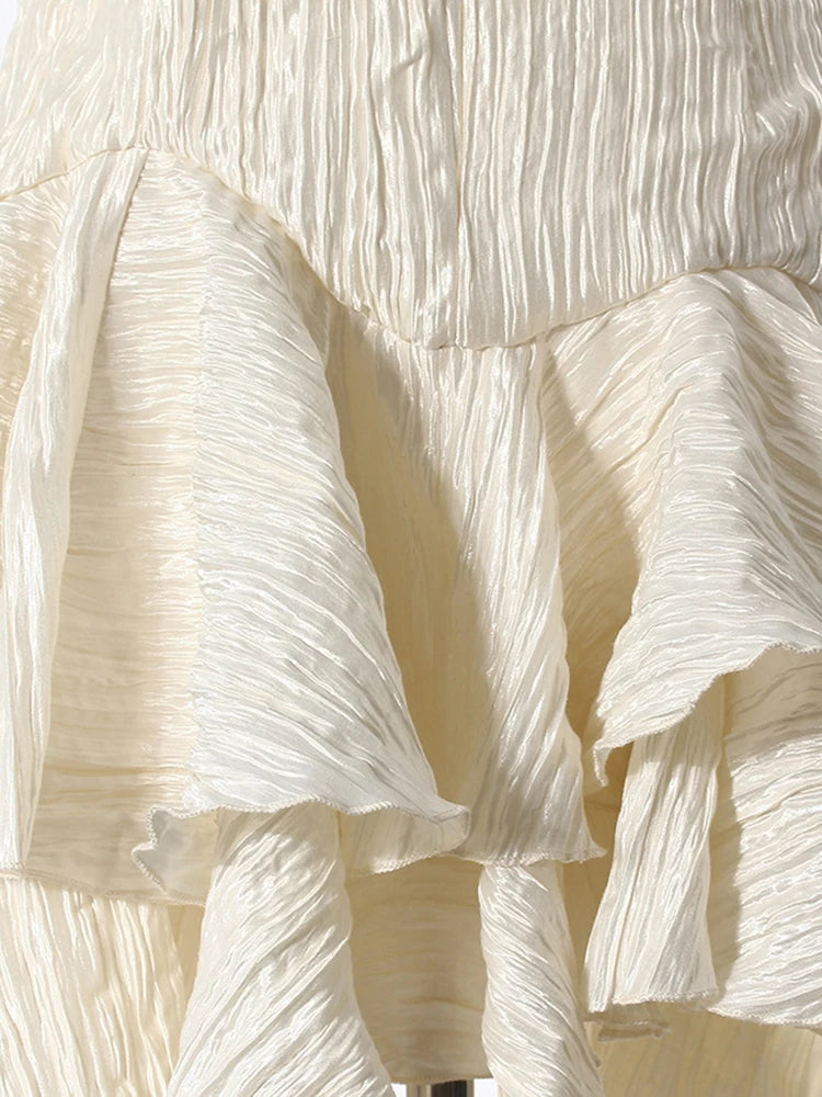 Women Silver Gray Textured Pleated Ruffles Vest Dress New Round Neck Sleeveless Fashion Tide Spring Summer 2025 7AB9278