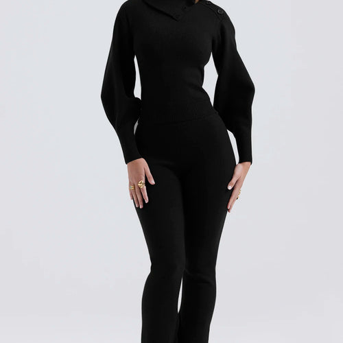 Load image into Gallery viewer, Autumn/Winter Fashion Sweater Set Women Polo Neck Long Sleeve Top Slim Elastic Pants Two Piece Set Female Casual Street
