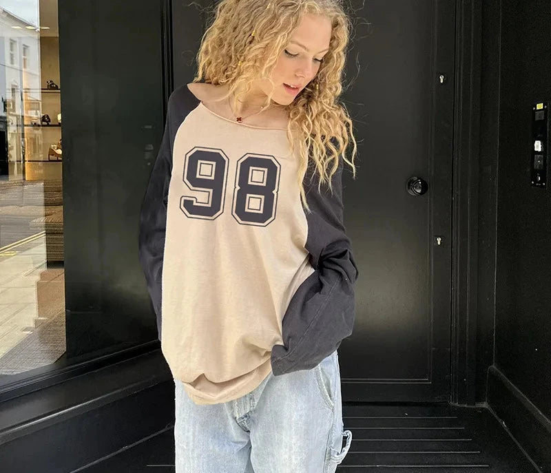 Graphic Tees Y2k Retro Casual Loose Long Sleeve Tops for Women T Shirts Autumn 2024 P67-CF31