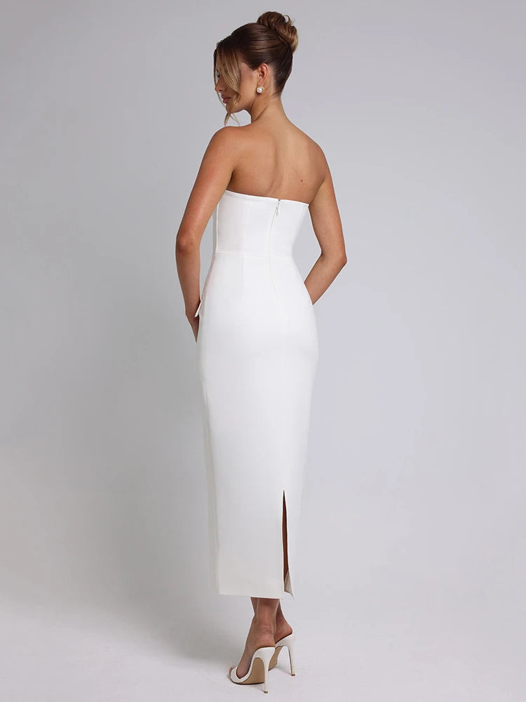 Elegant Strapless Bodycon Zipper Party Club Evening Dress Women Sexy Tight Fitting Backless Sleeveless Female Vestido