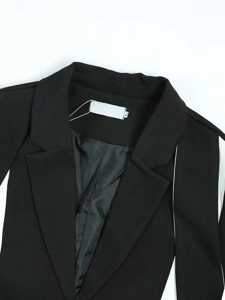 Women Black Color-block Big Size Blazer New Lapel Long Sleeve Loose Fit Jacket Fashion Tide Spring Autumn 2025 1DF3108