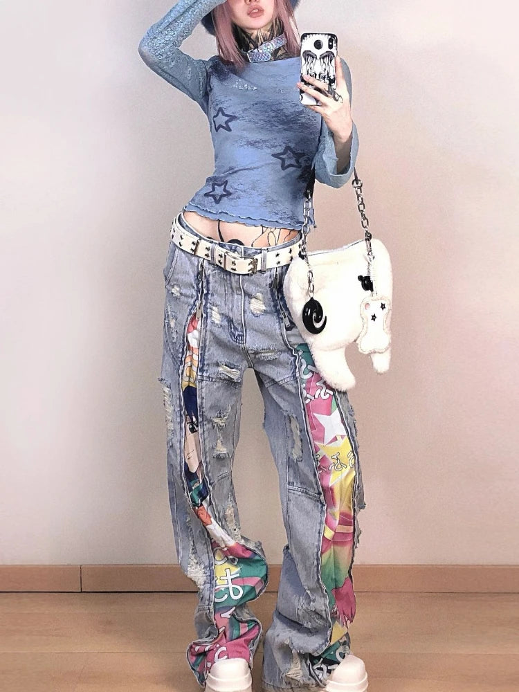 Y2k Aesthetic Leopard Patchwork Tshirts Women Harajuku Gothic Punk Basic T-shirt Streetwear Diamond Bottoming Tee Shirts Femme