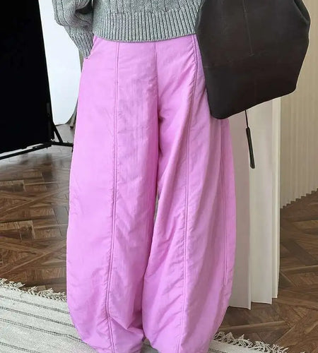 High Elastic Waist White Cotton-padded Wide Leg Long Pants New Trousers Women Fashion Tide Autumn Winter 2025 1DH7322