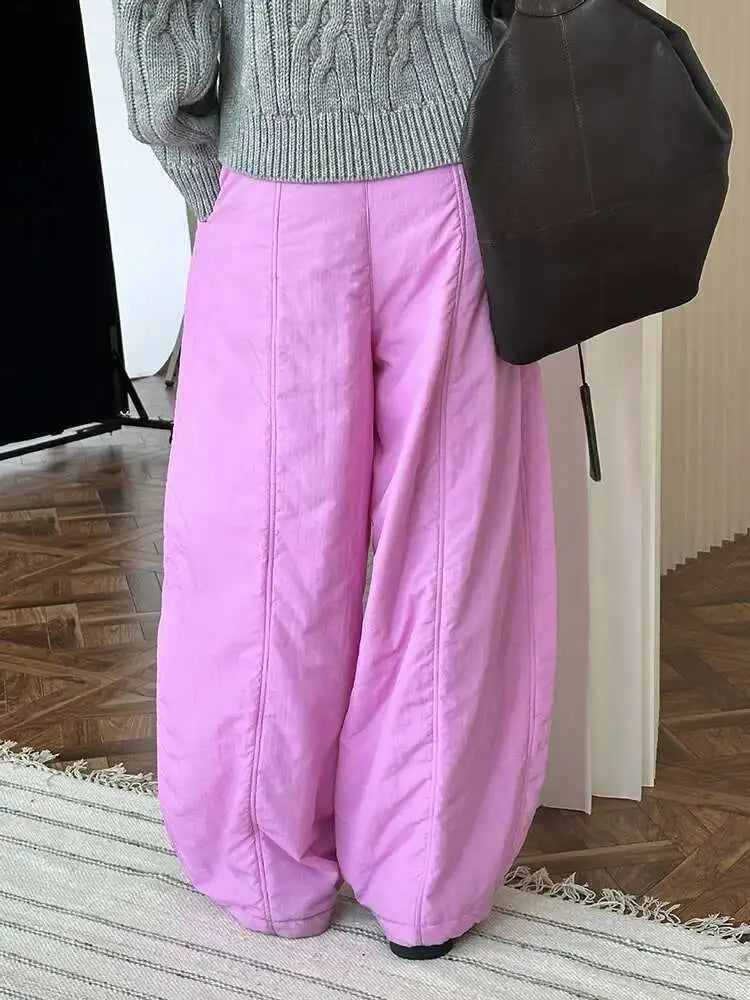 High Elastic Waist White Cotton-padded Wide Leg Long Pants New Trousers Women Fashion Tide Autumn Winter 2025 1DH7322