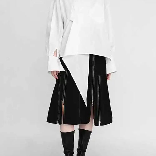 Load image into Gallery viewer, Women White Irregular Big Size Blouse New Lapel Long Sleeve Loose Fit Shirt Fashion Tide Spring Autumn 2025 1DE029900
