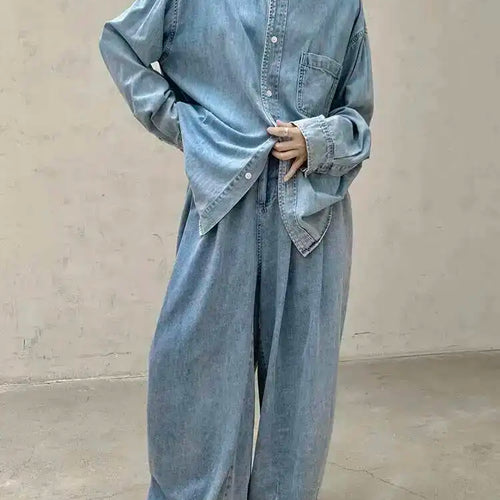 Load image into Gallery viewer, High Waist Light Blue Pocket Brief Long Denim Wide Leg Jeans New Women Trousers Fashion Tide Spring Autumn 2025 1DH8364
