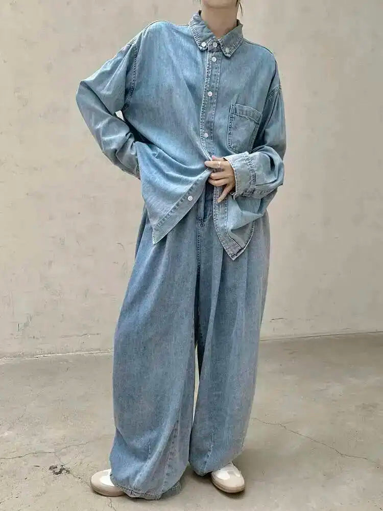 High Waist Light Blue Pocket Brief Long Denim Wide Leg Jeans New Women Trousers Fashion Tide Spring Autumn 2025 1DH8364